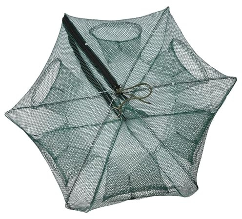 Odorkle Fiskenät, automatiskt hopfällbart nät i slitstark nylon, fisketillbehör med bur för krabbor och räkor (6 porer)