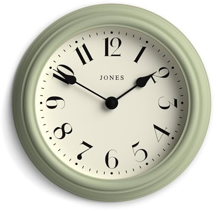 Jones Clocks® 'Frieze' wall clock | Small round contemporary classic clock | 23cm | Green | Ideal for the kitchen, living room, office or bedroom