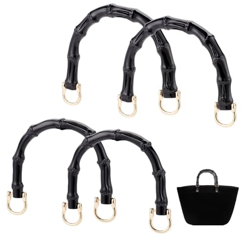 PH PandaHall 4 Set Manici per Borsa 2 Stili Maniglie per Borsa in bambù Imitazione Maniglia per Borsa A Forma di U Sostituzione per Borsa da Spiaggia all'Uncinetto in Paglia, Nero