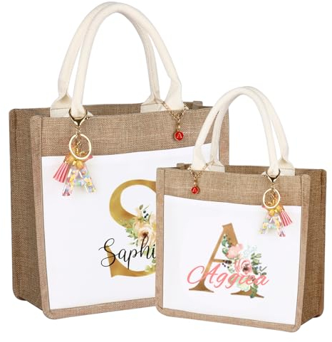 CGFN Jutetasche Personalisierte Geschenke, Strandtasche Designer Einkaufstasche für Shopper Damen mit Namen, Jute Tasche Personalisiert für Picknick Reisen Strand und Alltag, Brauttasche
