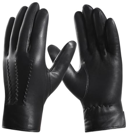 Harssidanzar Leather Gloves For Mens Comfort Cashmere Lined Gloves GMUK006,Black,Size XS