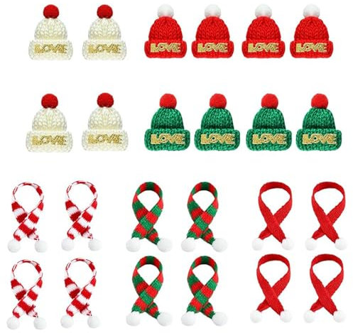ARROMI 24-Teiliges Weihnachtsmützen, Mini Weihnachtsmützen, Set Mini-Weihnachtsmützen und Schals, Mini-Handwerk-Set-12 Kleine Weihnachtsmützen, 12 Weihnachtsdekoration Mini-Schals ﻿