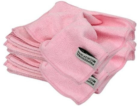 Tek Automotive Pink 220GSM Microfibre Valeting Cloths 40x40cm – Pack of 10 Lint-Free Car Detailing Cloths for Interior, Glass & Trim