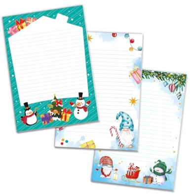 3 Blöcke Notizblock liniert Weihnachtsbriefpapier Weihnachten Weihnachtspapier Brief an Weihnachtsmann Kindermotiv für Mädchen Jungen (3 Blöcke/Variante 4 mit je 25 Blätter in A5-Format)