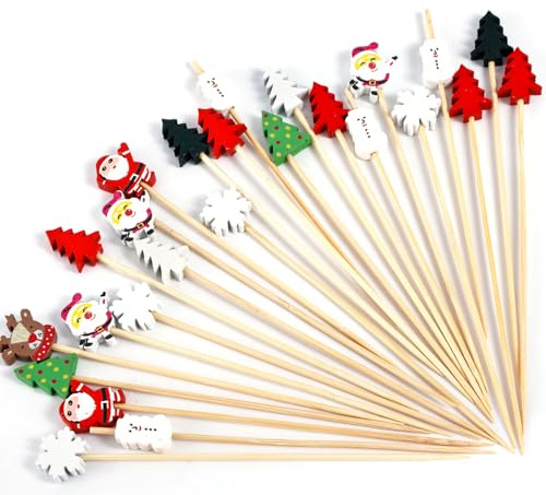 Gosknor 100uds Palillos Navideños para Cócteles, Palillos de Cóctel con Forma de Árbol de Navidad Palillos para Aperitivos Decoración de Fiesta Navideña para Comida Postres Frutas (9 Estilos)