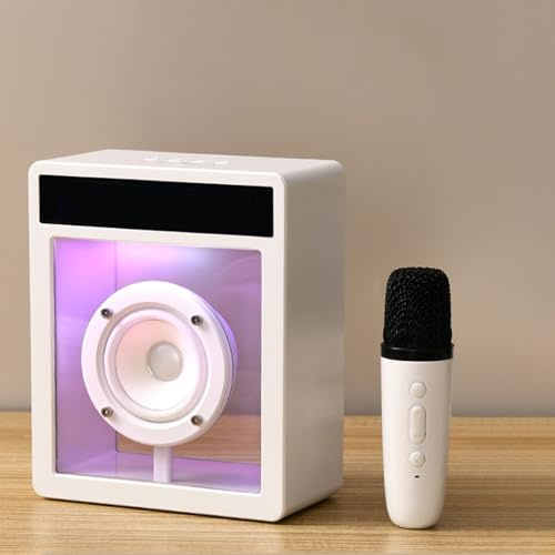 Intelligente Karaoke-Maschine, Integrierte Liedtextanzeige und Umgebungsbeleuchtung für Erwachsene und Kinder, Tragbares 10-W-Bluetooth-Lautsprecher-PA-System mit 2 Drahtlosen