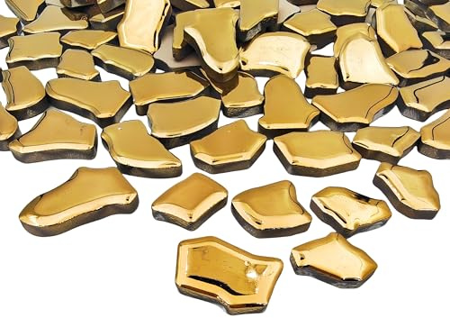 0,68-1,53 Unregelmäßige Keramik-Mosaikfliesen, 500g/1,1lb Keramik-Mosaikfliesen zum Basteln, Keramik-Mosaikstücke für Heimdekoration oder DIY-Basteleien, Mosaik-Bastelzubehör (Schillerndes Gold)