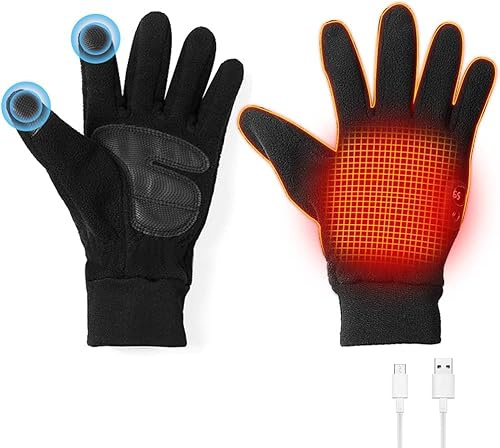 OBEST Gants chauffants rechargeables à cinq doigts, gants électriques avec chauffage, contrôle de température à trois vitesses, pour hommes/femmes, intérieur/extérieur, randonnée, équitation,