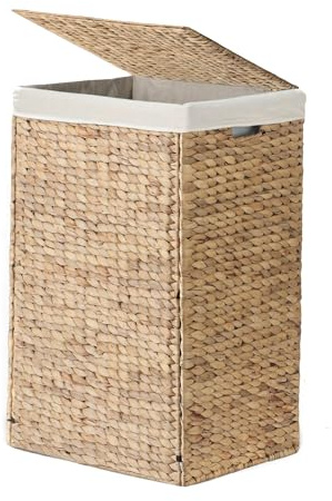 Nivora Water Hyacinth Laundry Hamper Brown 15 x 11.8 x 24 Inches - 64 Liters/18 Gallons with Removable Liner - Woven Organizer for Dirty Clothes, Bedroom Laundry, or Bathroom Towel Storage