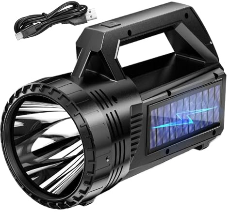 Lampe de poche solaire à LED ultra lumineuse rechargeable | Lampe de poche à énergie solaire | 800 de fonctionnement | Lampe de poche légère multifonction pour les promenades, la randonnée, les