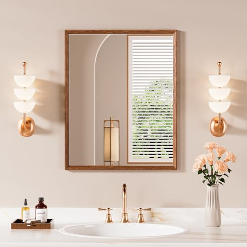 Snowdool Vintage Wandspiegel in Braun, 40 x 50 cm, Kosmetikspiegel mit rechteckigem Rahmen, kann horizontal oder vertikal aufgehängt Werden, dekorativ für Badezimmer, Schlafzimmer, Wohnzimmer