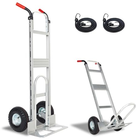 Aluminum Hand Truck Dolly Cart with 10 Pneumatic Tire,Hand Trucks Heavy Duty 600 LBS Capacity,Platform Hand Cart for Transport & Moving in Warehouse, Home, Supermarket