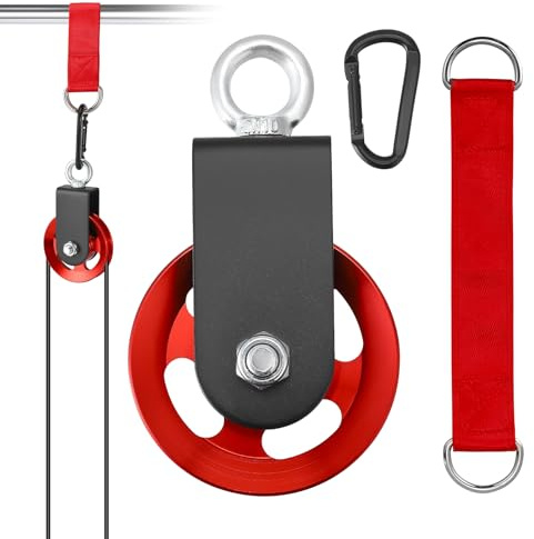 Poulie Musculation 90mm, Poulie de Corde de Fitness 300kg avec Support Fixation en U, Mousquetons et Sangles de Connexion Poulies pour Appareils de Fitness DIY Gym