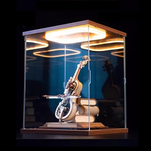 Jievmrs Vitrine Acryl-Vitrine für Sammlerstücke mit LED-Licht, Staubdichter Aufbewahrungswürfel für Actionfiguren, Einfach zu Montierender Kunststoff-Organizer-Ständer(35x35x45cm(14x14x18))