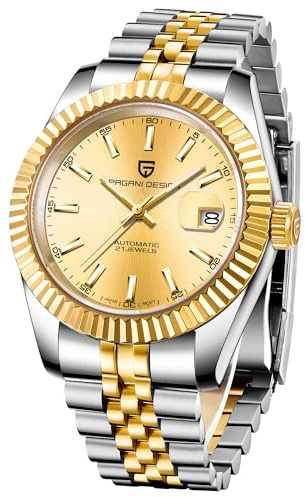 Pagani Design PD1645 - Orologio automatico da uomo, 42 mm, modello giapponese, datario, vetro zaffiro, impermeabile, 100 m, luminescenza, orologio sportivo da uomo, gold