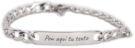 Genérico Pulsera de acero inoxidable color plata con cadena personalizable, placa grabable para nombres y fechas, estilo eslabones