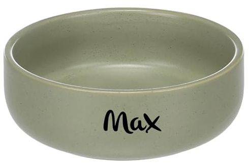 Personalisierbarer Keramik-Futter- & Wassernapf 750 ml (M) Grün – schwer & rutscharm – hygienisch – für mittelgroße Hunde & große Katzen – personalisiert mit Namen – Petslino