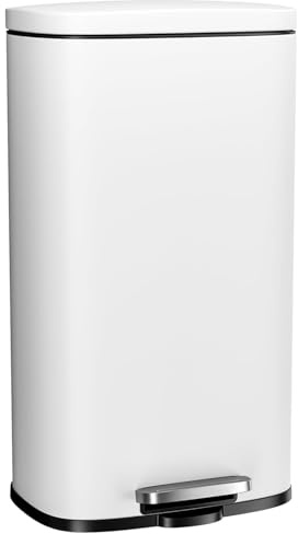 Clevich Mülleimer 50L aus Stahl, Abfalleimer, Tretmülleimer mit Soft-Close Deckel, Fußpeda, abnehmbarer Inneneimer aus Kunststoff, für Küche, Badezimmer, Büro - Weiß