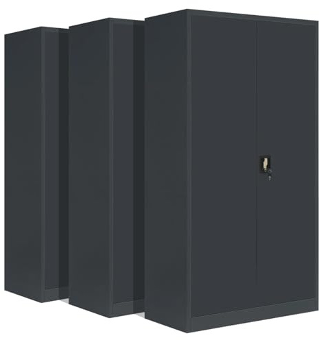 3-Pack LagerZwei Mehrzweckschrank 195x100x50cm I Metallschrank, 4 Fachböden I Großer Aktenschrank, abschließbar I Robuster Allzweckschrank als Werkstattschrank & Büroschrank I Stahlschrank anthrazit