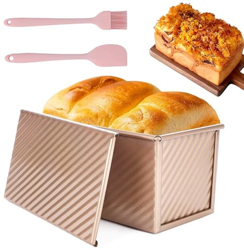 TPVUPC Stampo Per Pane in Cassetta con Coperchio, 21 x 12 x 11,5 CM Stampo Per Pane Toast Ondulato, Antiaderente Stampi per Plumcake 450g Pasta, Stampi Pane Acciaio al Carbonio, Oro Rosa