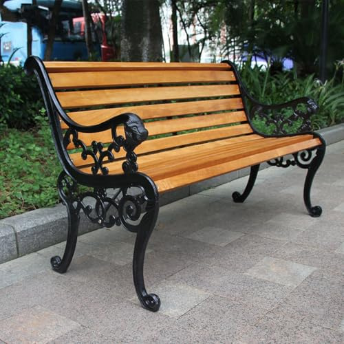 Gartenbank Metall Wetterfest Modern mit Rückenlehne und Armlehnen Gusseisen Metallrahmen Gartenbank für den Außenbereich für Garten Balkon Terrasse(Yellow,150*58*78CM/59.1*22.8*30.7IN)