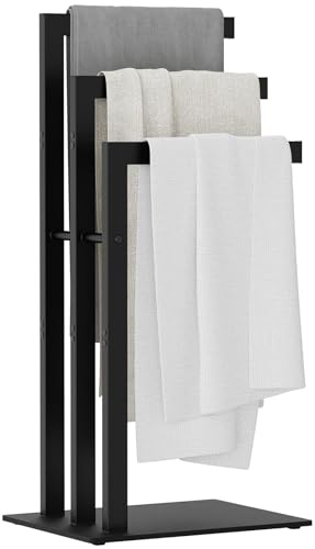 OUTBROS Porta Asciugamani Bagno da Terra, Portasciugamani in Acciaio Inox, 3 Bracci, Accessori per il Bagno, per Asciugamani, Vestiti, 40x30x80cm, Nero