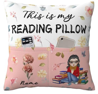 Personalized Book Reading Pocket Pillow Cover, This is My Reading Pillow, Custom Name Reading Pillowcase for Bed Sofa Couch, Books Lover Gifts for Bookworm Bookish Readers Librarian (Style 01)