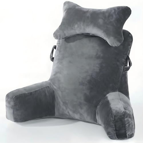 Nikphobos Lesekissen für Erwachsene mit Armstütze und abnehmbarem Nackenkissen – Weiches Velours-Rückenkissen zum Lesen, Fernsehen oder Spielen, mit Seitentaschen und waschbarem Bezug.