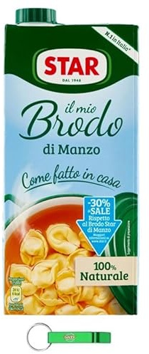 STAR Il Mio Brodo di Manzo – 30% di sale, 18 x 1 l, brodo liquido pronto, 100% naturale, senza conservanti, senza glutine + Beni Culinari portachiavi gratuito