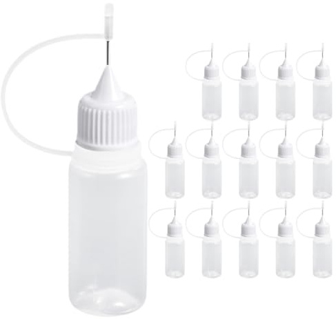MUELODSIC Set 15 Pezzi Flaconi Applicatori Colla Trasparenti 10Ml in PE Punta Ago Schiacciabile Dispenser Vuoti per Colla Vernici e Sigillanti Portatili per Uso Artigianale e Viaggi