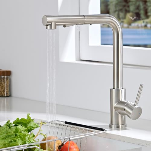 HanCrobiyx Grifo Cocina Extraible, Grifos Cocina Fregadero Mezclador Monomando con Ducha 2 Modos de Ajuste, Grifo Extensible Acero Inoxidable Cepillado de Giratorio a 360°, Agua Fría y Caliente