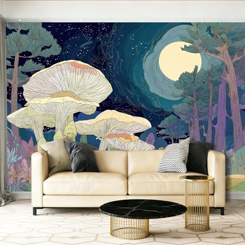 Papel pintado Hongos Fantasía Naturaleza Fotomurales 350 x 256 cm Fotomurales Moderna Decorativos Murales Papel tapiz fotográfico Dormitorio Para la sala Azul