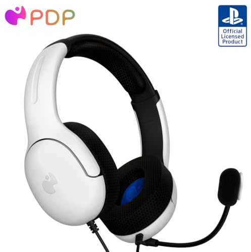 PDP Gaming LVL40 Stereo Headset with Mic for PlayStation, PS4, PS5 - PC, iPad, Mac, Laptop Compatible - Noise Cancelling Microphone, Lightweight, Soft Comfort On Ear Headphones, 3.5 mm Jack - White
