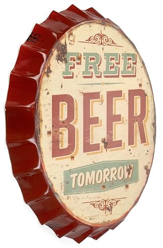 Blechschild Kronkorken Free Beer Tomorrow 33 cm Durchmesser cm Deko Schild mit Aufdruck Aufschrift