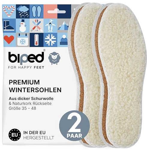 biped 2 par vintersulor i fårull och äkta kork - värmande innersulor för dam och herr - sydd kant z2736(38)