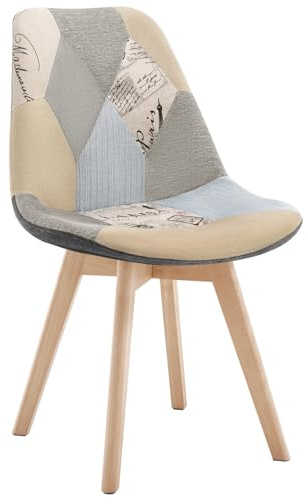 WOLTU Esszimmerstühle 1er Set, Küchenstühle mit Patchwork Design, mit Massivholz Beinen, Leinen, bis 150 kg belastbar, Grau+Khaki