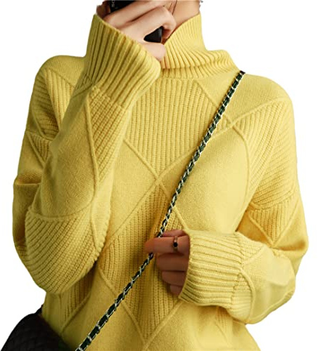 Maglione da donna a collo alto in cashmere di colore puro lavorato a maglia pura lana allentata di grandi dimensioni maglione, N9000 Iii, M