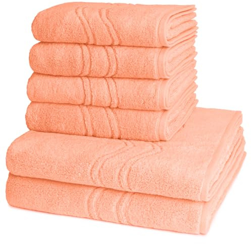 Ross - 6 teiliges Frottier-Set - Cashmere Feeling (4 X Handtuch 2 X Duschtuch im Set) - 520 g/m2 - Baumwolle - Walkfrottee - saugstark - weich und flauschig - Peach Pink