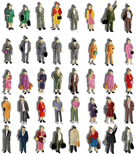 VICDUEKG 40 PCS Modèle de Figurines de Personnes Couleur Modèle, Personnage Maquette en Plastique Figurines Petit Personnes Assises et Debout pour Scènes Miniatures, Échelle 1:87