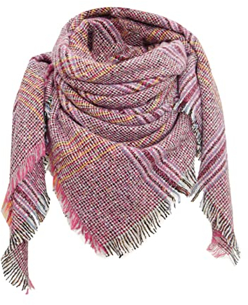 Damen Schal Warm Weich Strickschal Karo Winterschal Herbstschal Frauen Deckenschal Halstuch Scarf Herbst Winter klassischer Quasten-Plaid-Schal, Warmer, weicher, Dicker, Großer (Hot Pink, One Size)