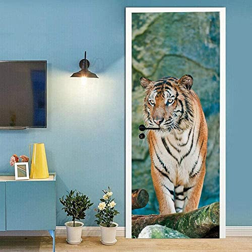 Generic Selbstklebend Tier Tiger 80 x 200 cm Türbild, Wanddekoration, Vinyl, Orange, Rechteckig, Tiermuster, für Kinderzimmer