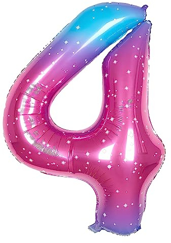 Ponmoo Foil Globo Número 4 Rosa-Azul 40 (101cm), Inflable Helio o aire, Gigante Numeros 0-9, 10-19, 20-29, 30-100, Grande Globos Decoración para La Boda Aniversario y Cumpleaños Fiestas
