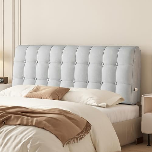 ZZYK Einfarbig Gepolstertes Kopfteil Wandkissen Bett Rückenlehne Kissen Rechteck Taille Stützkissen,Keil Kopfteil Abnehmbarer Schlafsaal Tagesbett Kissen Weicher,Silber,Paste 79/King