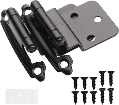 DecoBasics 3/8 Inset Cabinet Hinges Black (4 Pair -8 Pcs) Offset Self Closing Matte Black Cabinet Hinges for Kitchen Cabinets w/Bumpers & Upgraded Screws