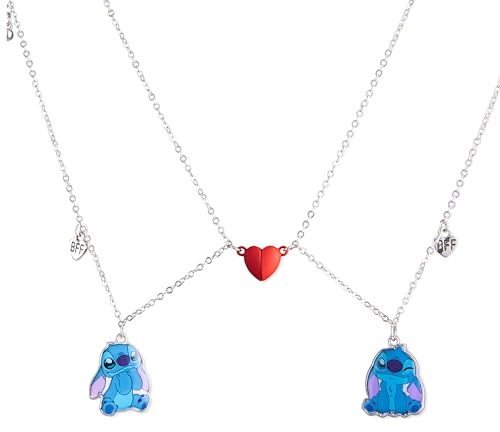 Disney Lilo und Stitch Schmuckset, Mickey & Minnie Mouse Armband Halsband Schmuckkästchen - Mädchen Geschenke (Silber Stitch Freundschaft)