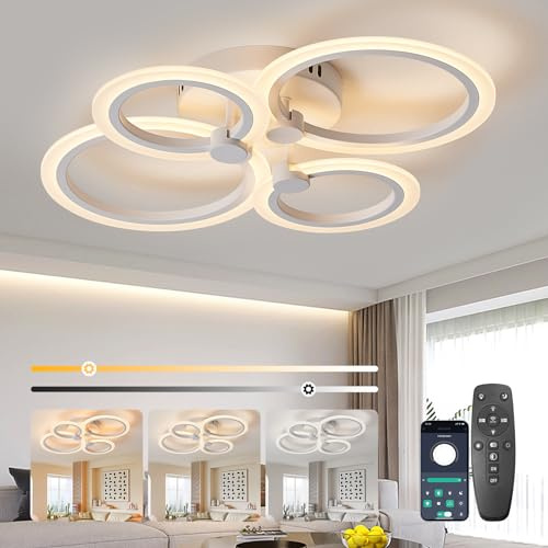 SUCIKORIO LED Deckenleuchte Dimmbar mit Fernbedienung, Modern LED Deckenlampe Rund Wohnzimmer 36W Wohnzimmerlampe 2700K-6500K Schlafzimmerlampe Decke mit APP für Schlafzimmer, Küche, Badezimmer, Flur