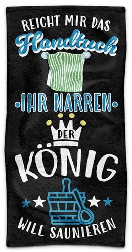 Print Royal PR Sauna-Handtuch mit Spruch - Der König Will saunieren - Handtuch Bedrucken, Geschenk für Männer, Saunagänger, Geburtstagsgeschenk, Vatertag | Fotohandtuch, 140 x 70 cm