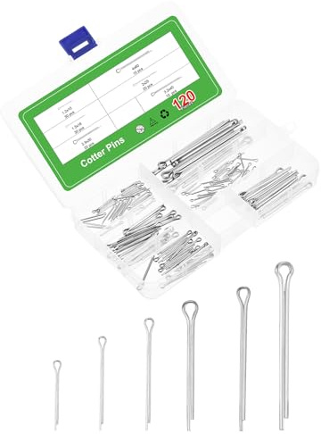 sourcing map 120Pcs 6 Sizes 304 Stainless Steel Cotter Pin Split Pin Assortment Kit, Split Cotter Fastener Clips for Household Appliances, Sports Equipment, Car Mechanics Repair (Silver)