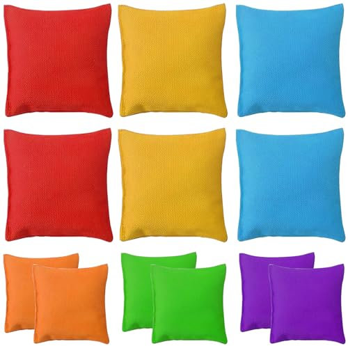 TTYSHIP® 12 Stück Cornhole Säckchen, Sandsäckchen 7x7cm/10x10cm, Sandsäckchen Spiel, Wurfsäckchen Bunt für Partyspiele, Sitzsack-Wurfspiel