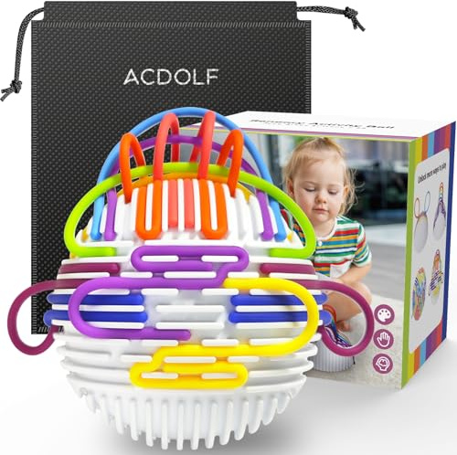 ACDOLF Giocattolo Sensoriale Antistress - Palla Fidget per Calmare Stress, Ansia, ADHD e Autismo | Per Bambini 3+ e Adulti | Include Borsa da Viaggio e 16 Corde